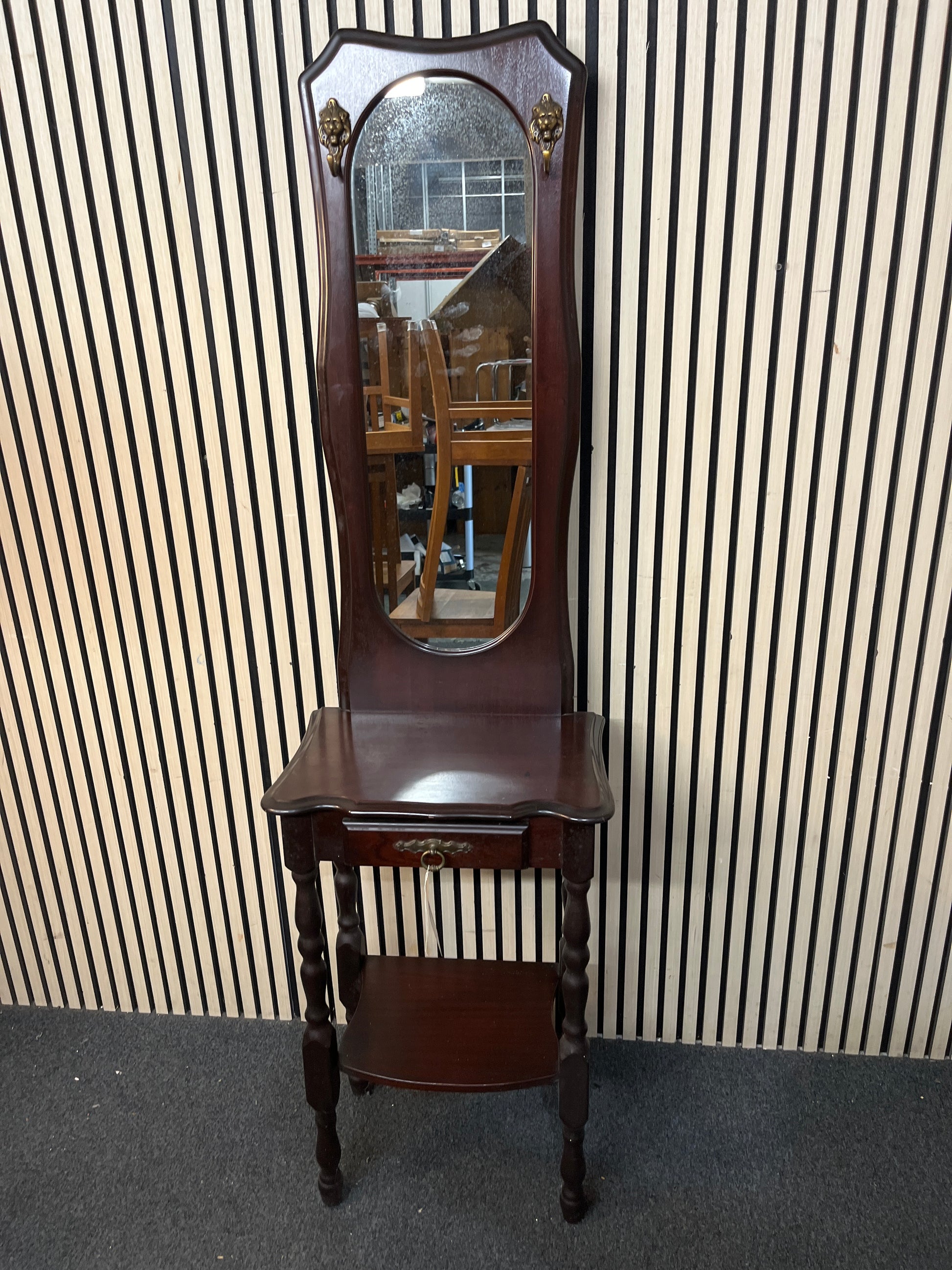 Mahogany 1 drawer hall stand with large slim mirror (H 180 x W 80 x D 35 cm) 43670