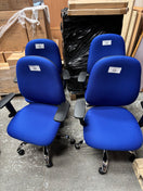 Jota high back ergonomic swivel chair with height adjustable arms and polished chome base in BLUE fabric. Price inc VAT
