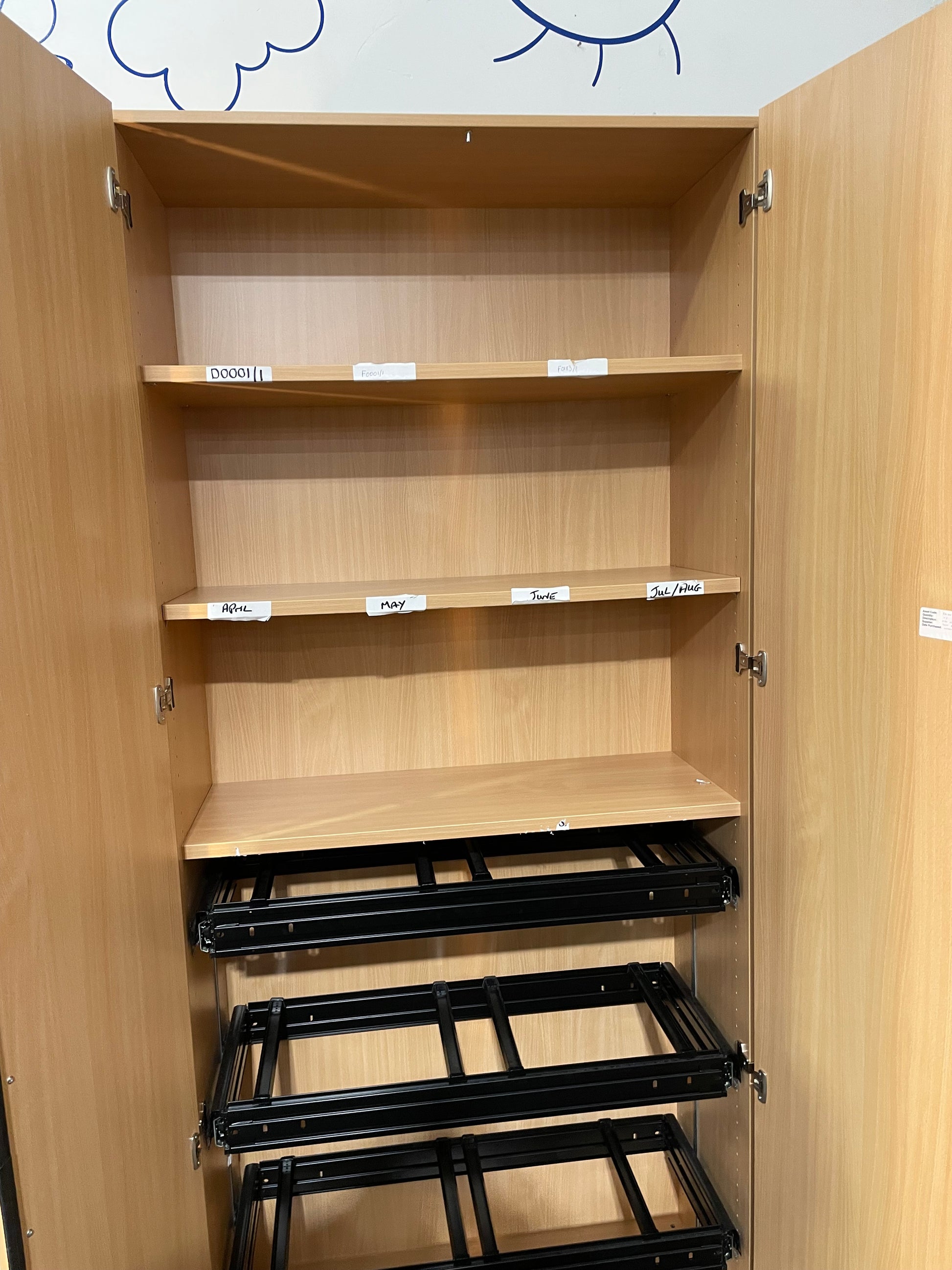 Tall beech 2 door bookcase with shelves- 225cm H x 99 cm W x 45 cm D 3425