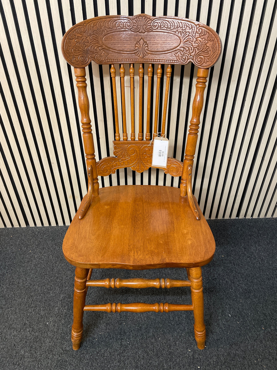 Ornate stained pine spindle back dining chair 1126