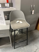 Tall black metal bar stool, grey padded fabric plastic back bar stool 44359