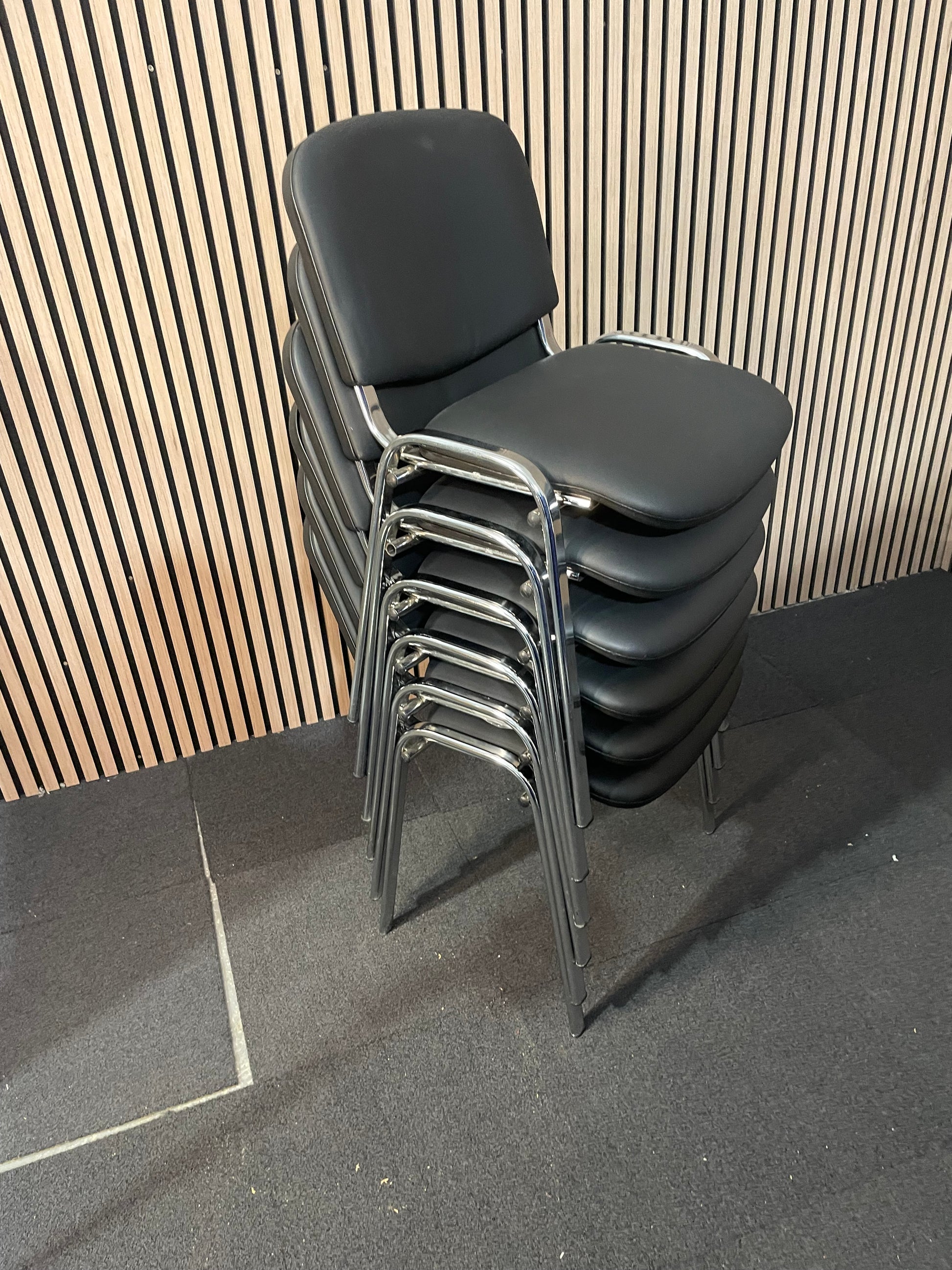 Chrome frame stackable chair black Eco leather