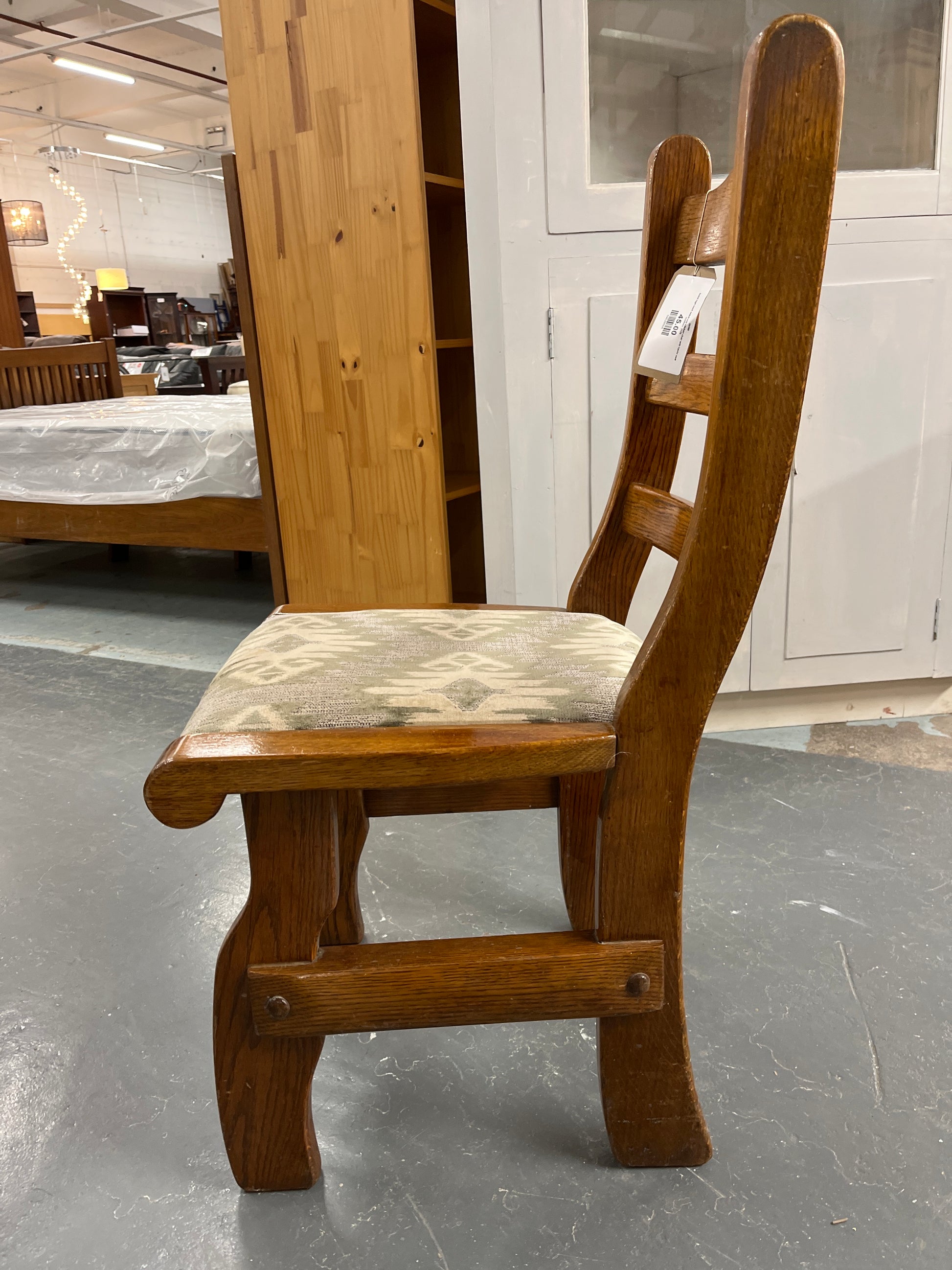 Solid high back dutch oak kitchen chair with fabric seat cushion 2125