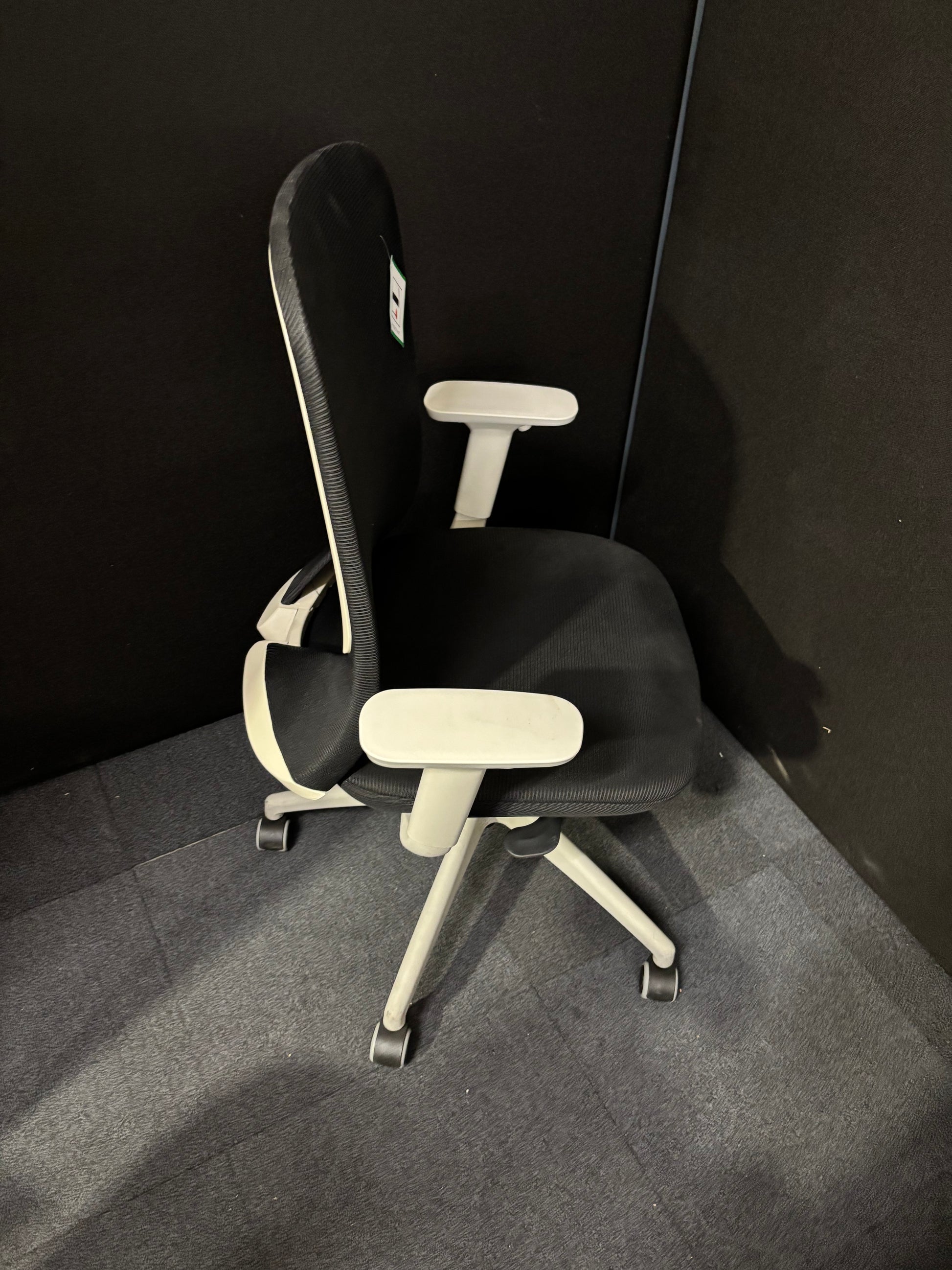 Sway black mesh back adjustable operator chair with black fabric seat, grey frame and base