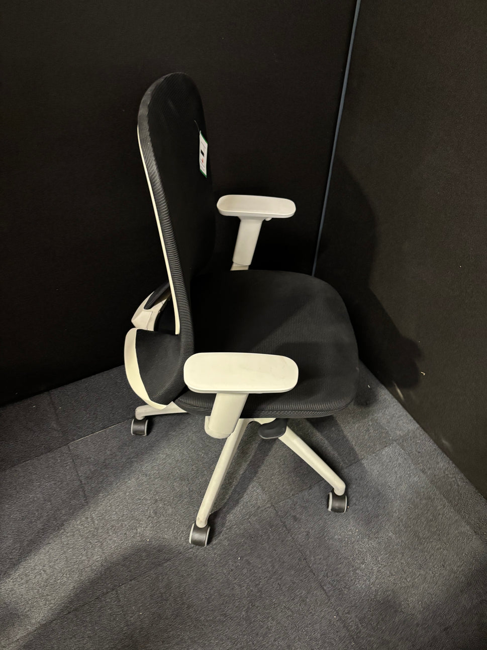 Sway black mesh back adjustable operator chair with black fabric seat, grey frame and base