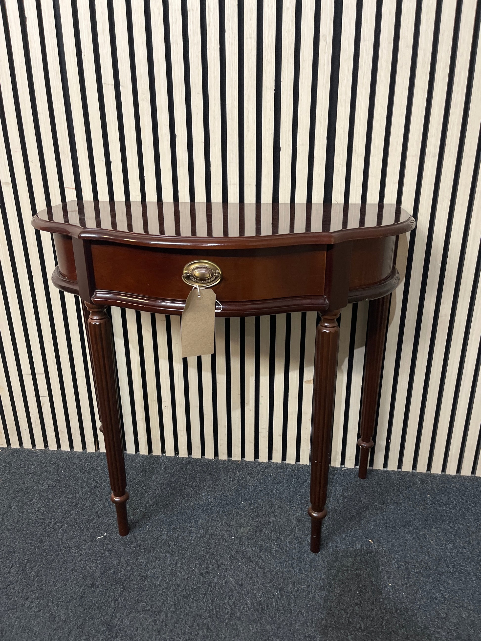 Half moon ornate 1 drawer cosole table with brass handle (H 76 x W 80 x D 40 cm) 43785