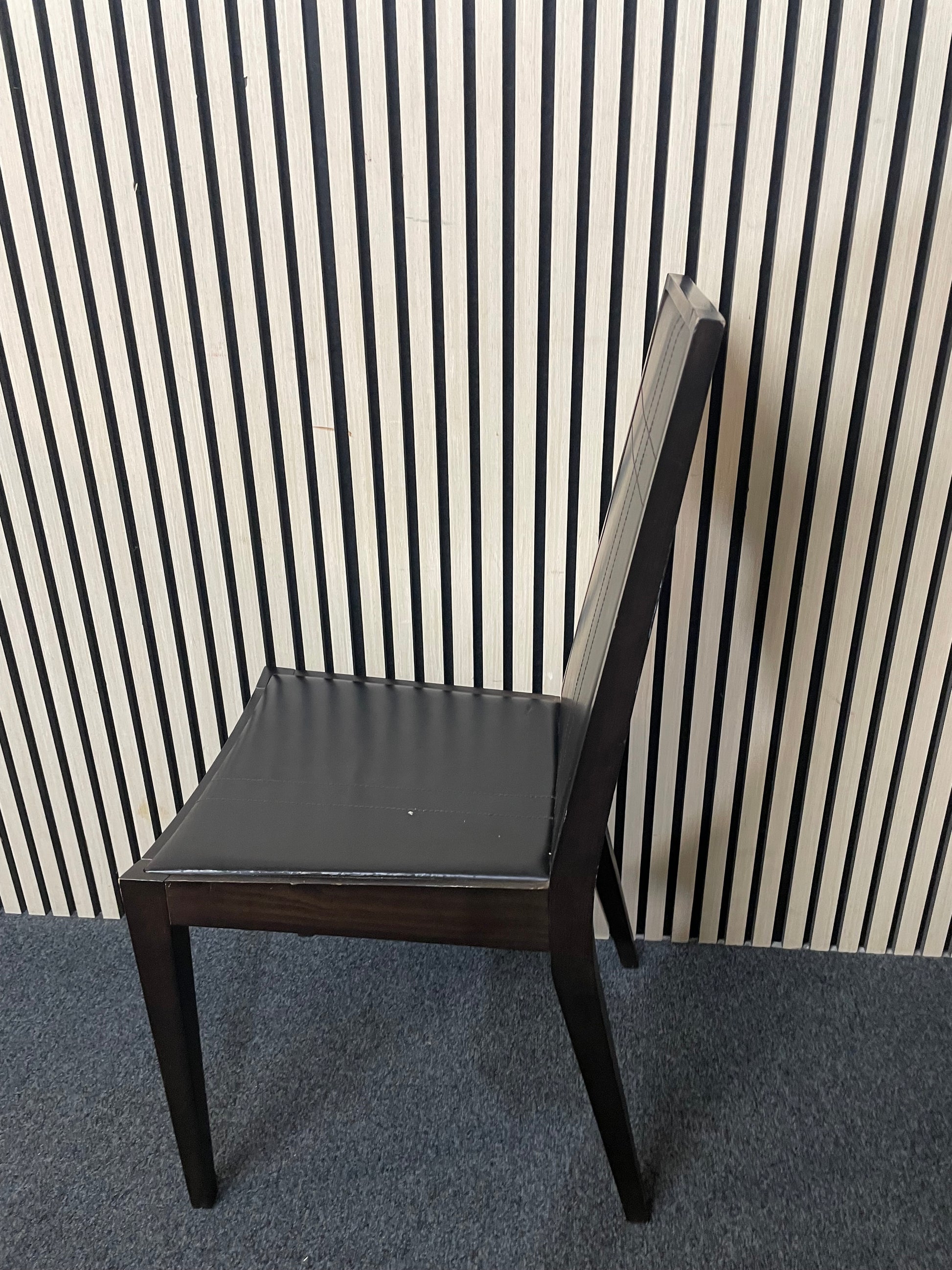 black leatherette dining chair with dark wood frame 2425