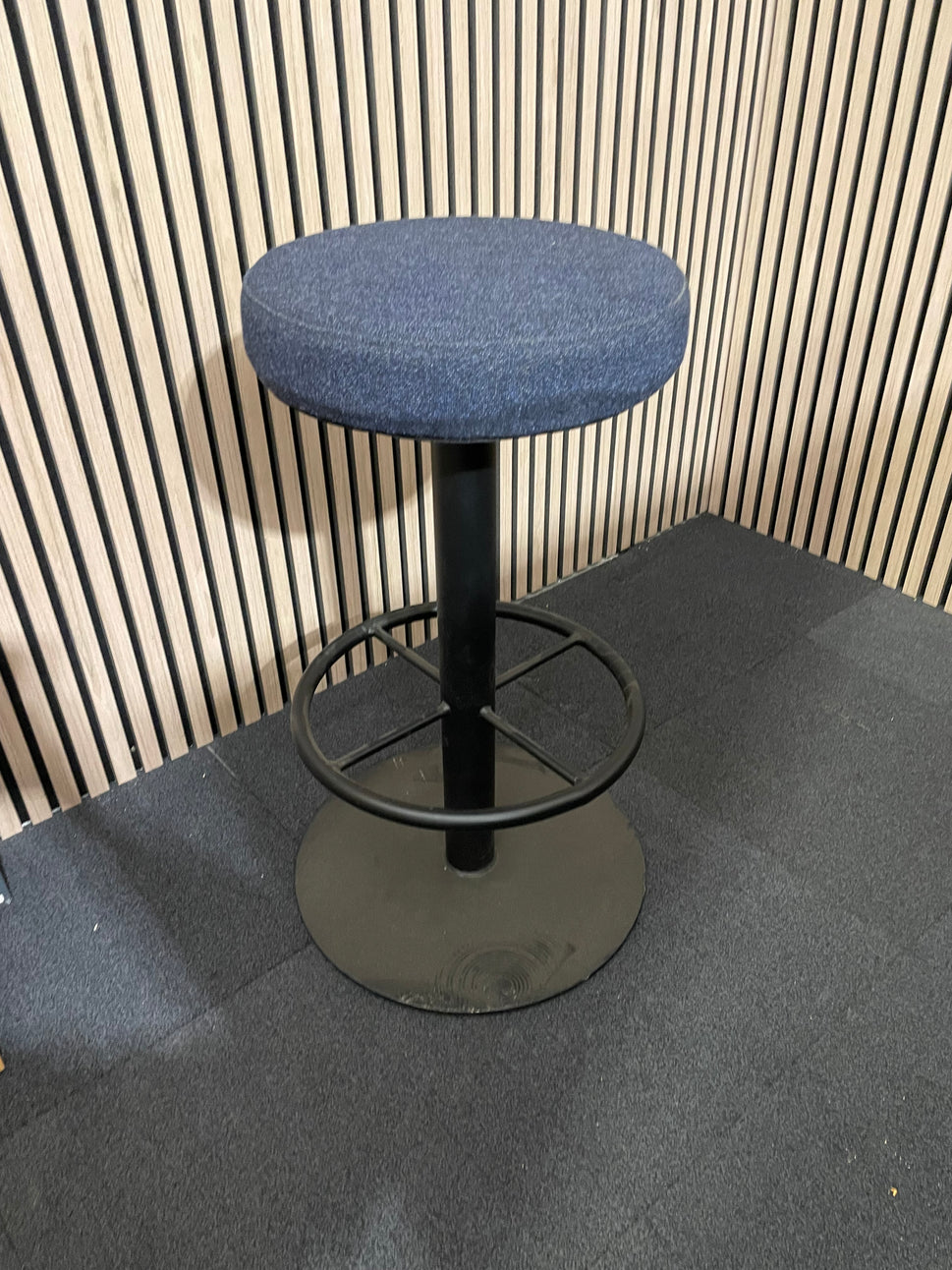Ex-Demo Navy Fabric Round High Stool w/ Foot Rest