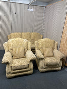 3+1+1 beige sofa with floral pattern and striped cushions. 44660
