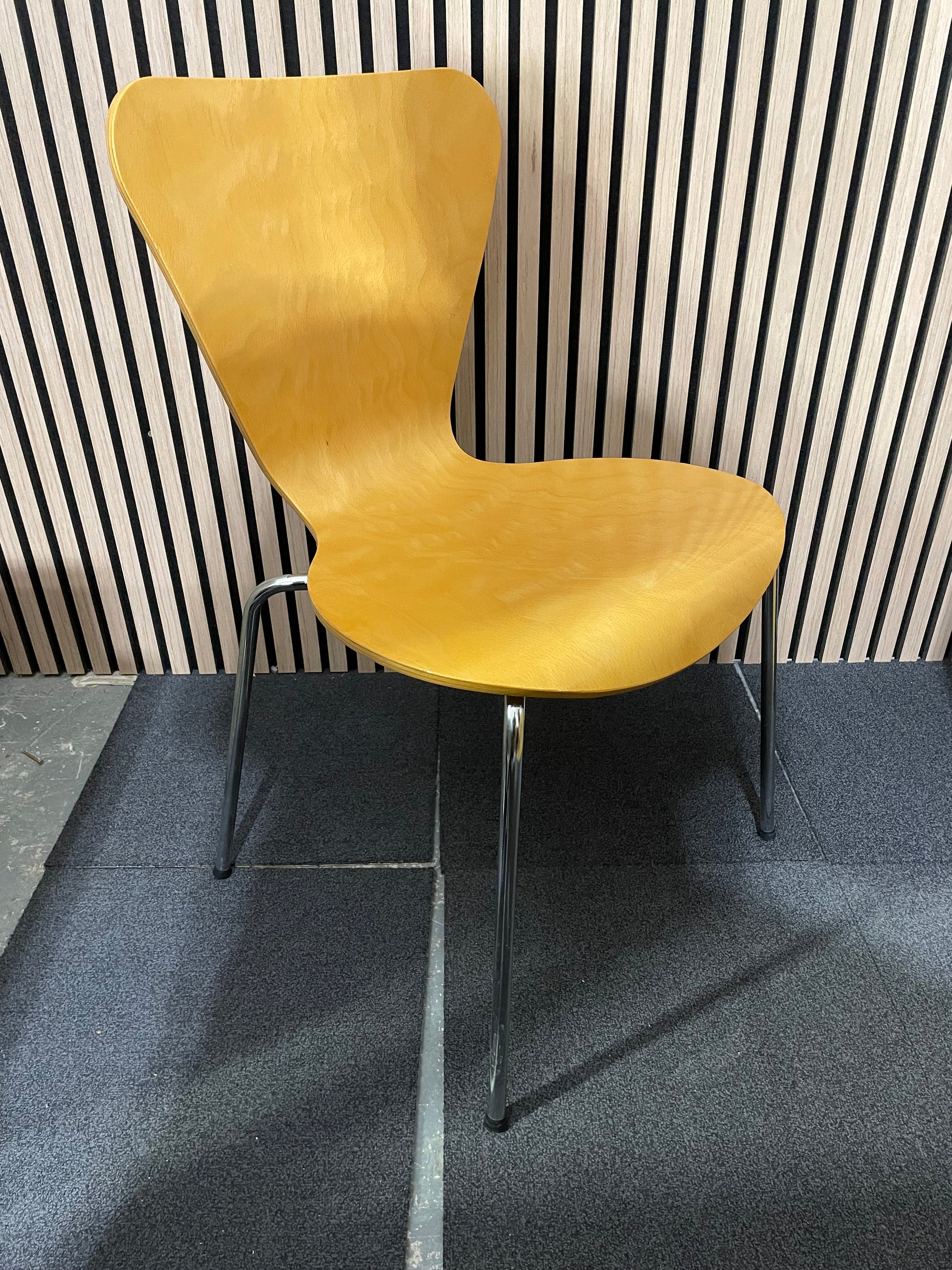 Beech framed bistro canteen chair, chrome frame