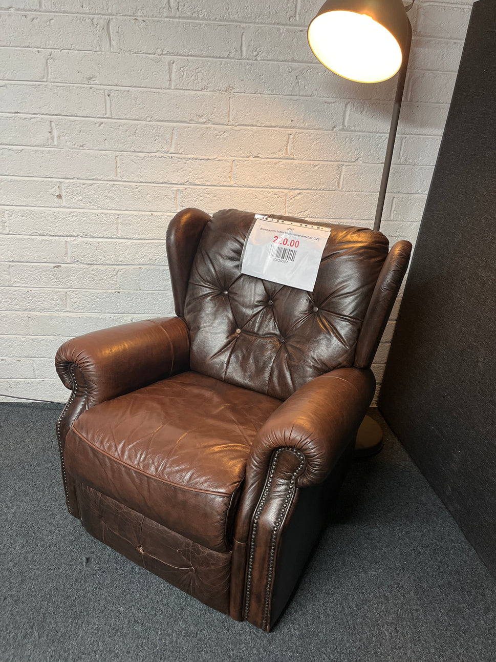 Brown leather button back recliner armchair 1225