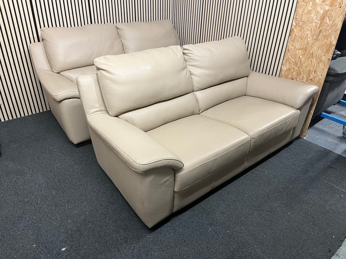 Soft cream leather two seater sofa 44370