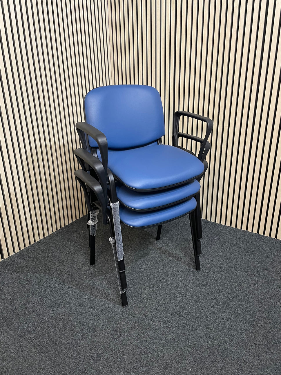 NEW Taurus Blue framed stacking meeting chair with blue vinyl seat and back. PRICE INC VAT.