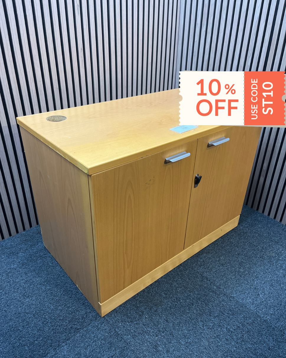 Beech 2 door low storage unit with key (H 72 x W 100 x D 58 cm)