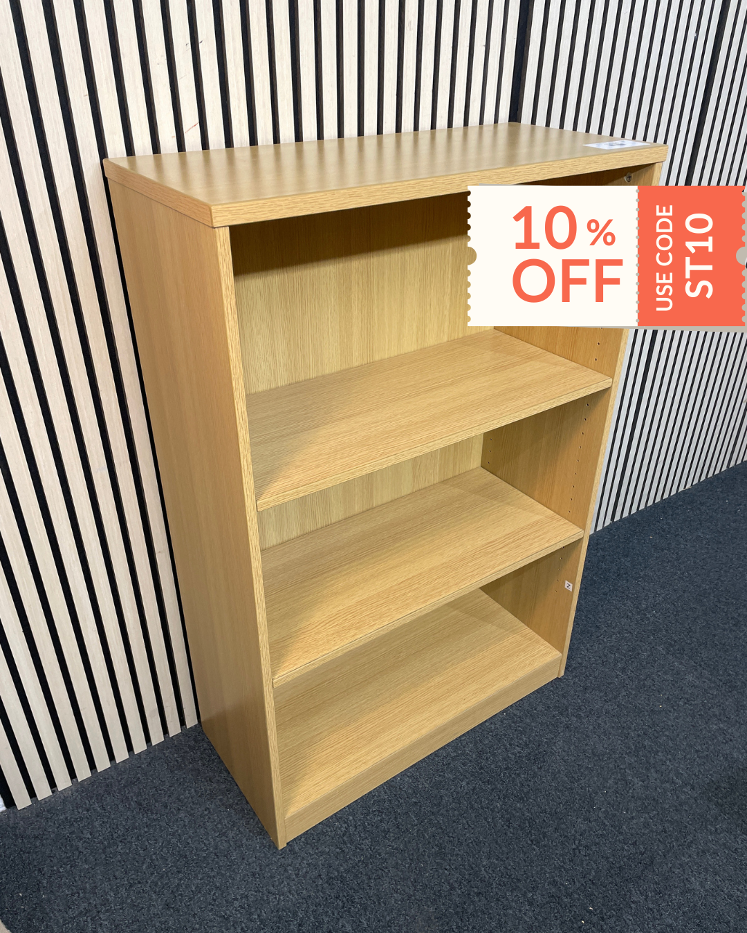 Oak laminate medium open bookcase 80Wx36Dx120H
