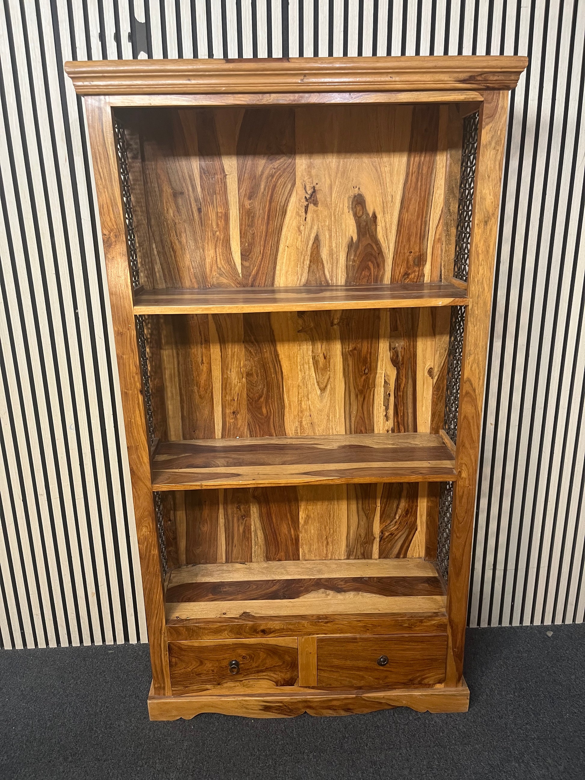 Indonesian Teak bookcase with metal details (H 185 x W 100 x D 35 cm) 44032