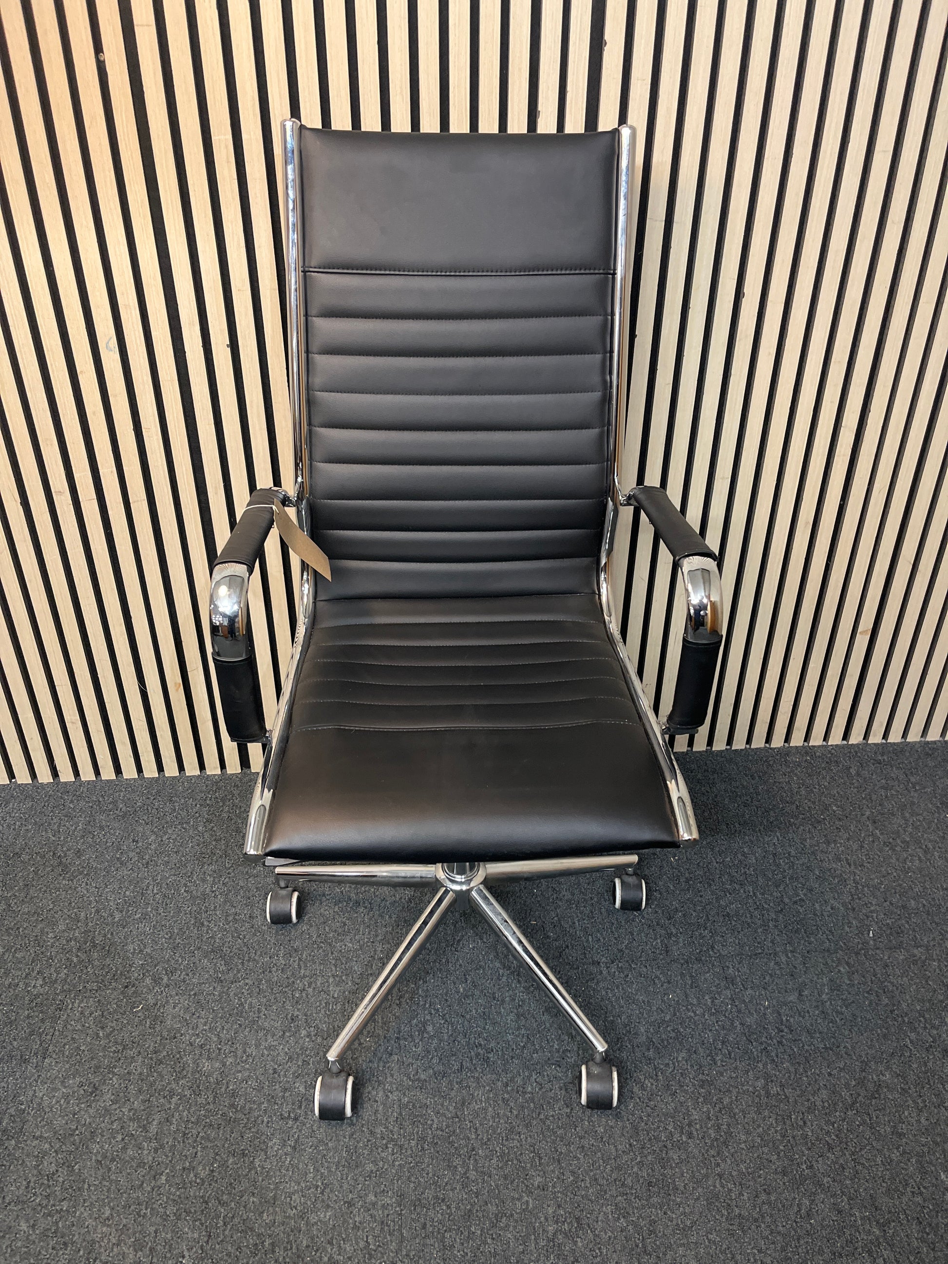 High back black leatherette, chrome framed bari swivel chair 3126