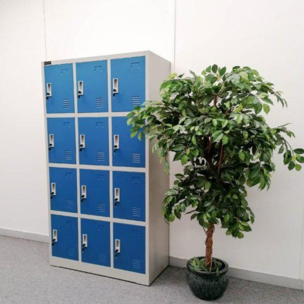 NEW Stock 12 door personal lockers with keys in grey and blue metal 900W x 400D x 1850H