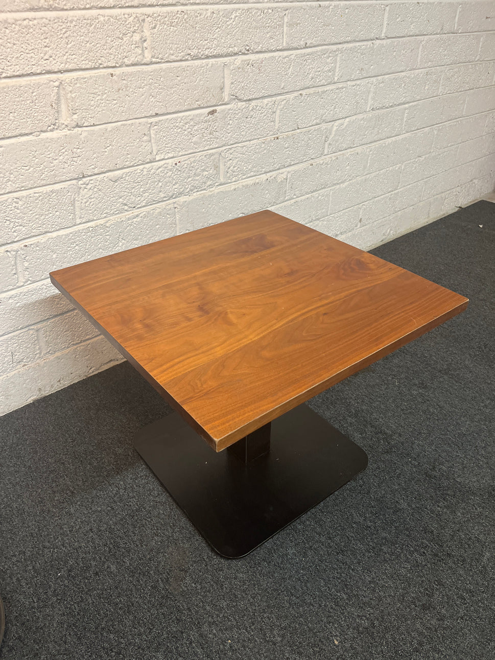 Dark wood 60x60 square dining table with metal base