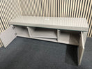 Modern grey gloss TV unit with glass top and shelving, height 41 cm, width 150 cm, depth 55 cm 44705