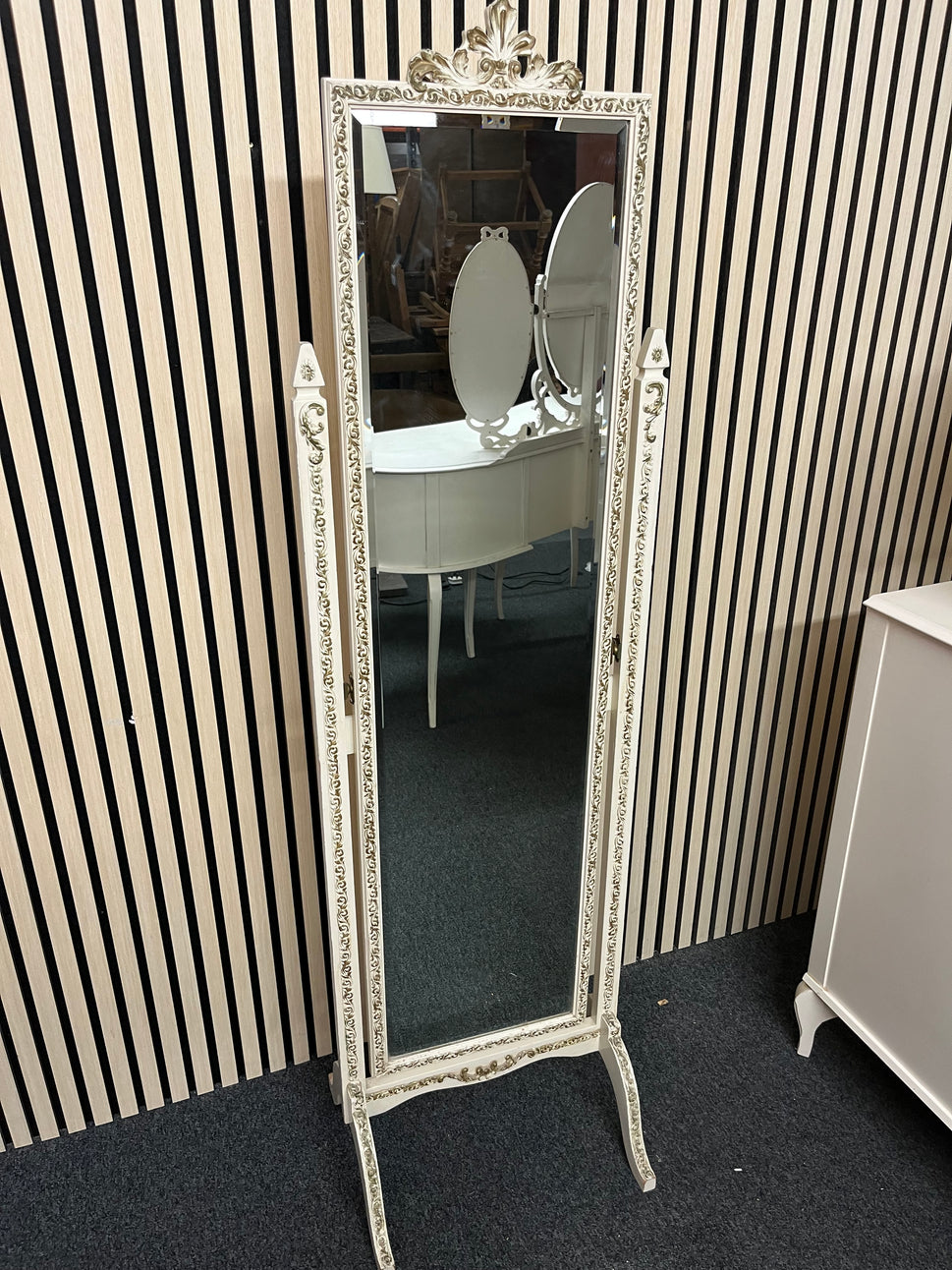 Ornate white cheval mirror 2325