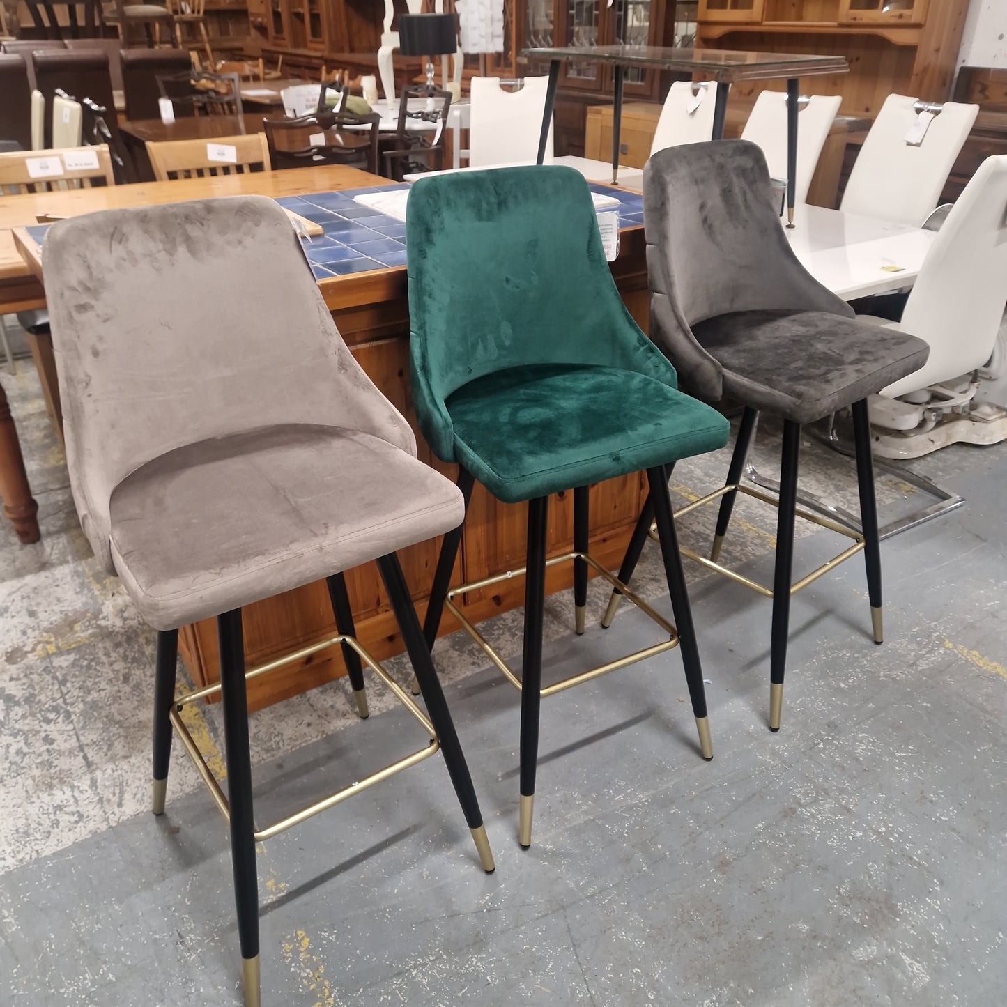 NEW Tuscany tall bar stool cw back (Green/Grey or Mink fabric)