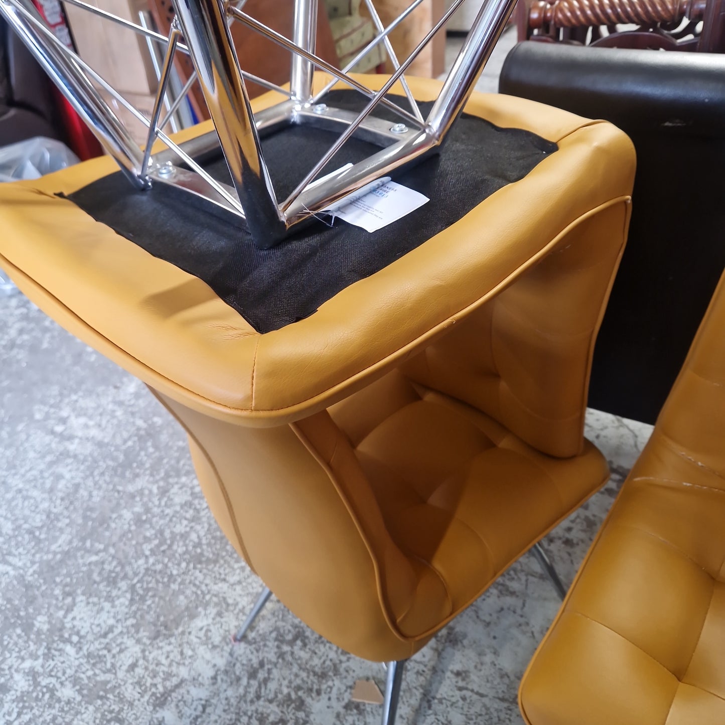 Mustard leatherette high back cantilever dining chair, chrome frame