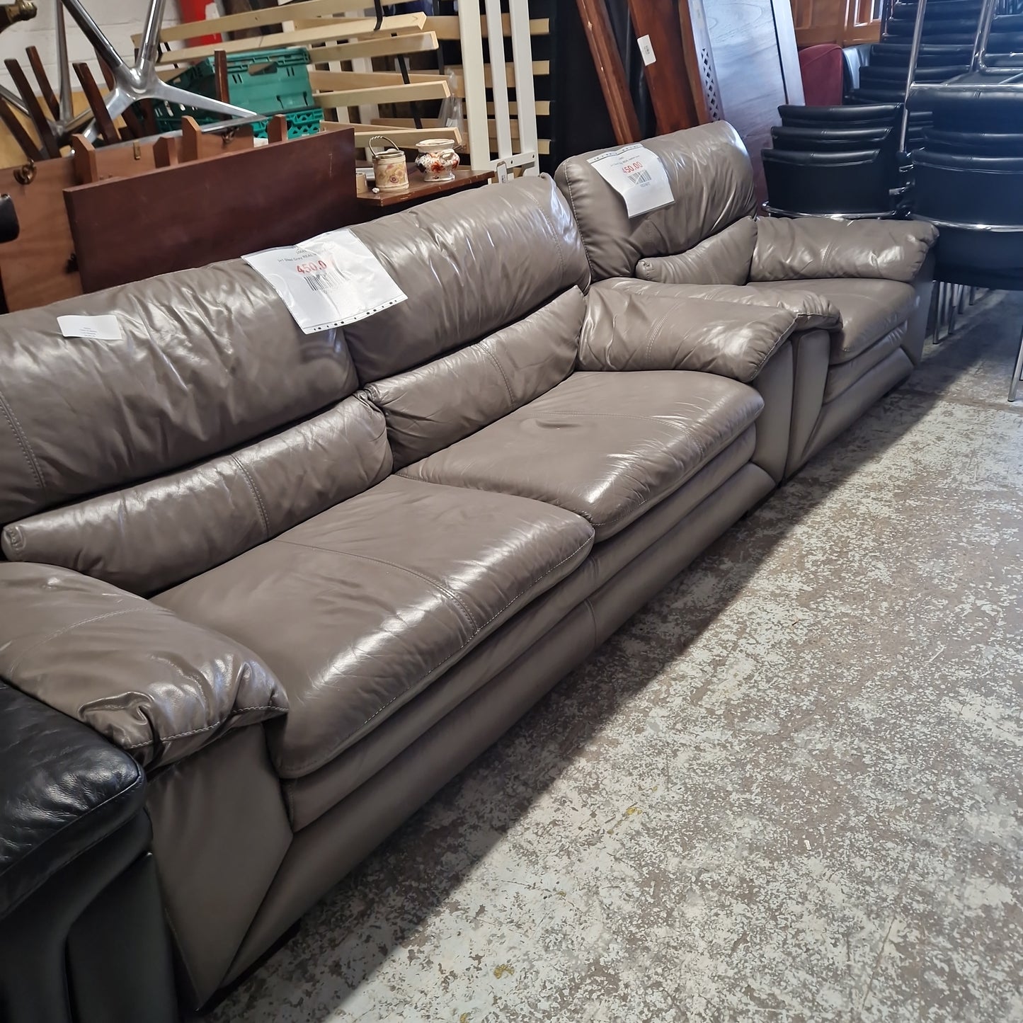 3+1 Steel Grey REAL leather suite
