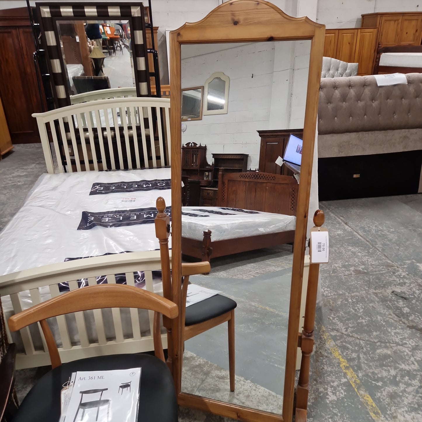 Pine framed tall bedroom cheval mirror on stand