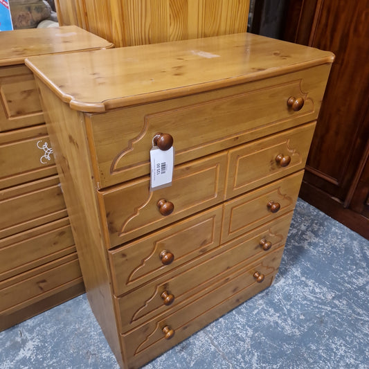 Tall pine laminate 5 high chest of drawers
