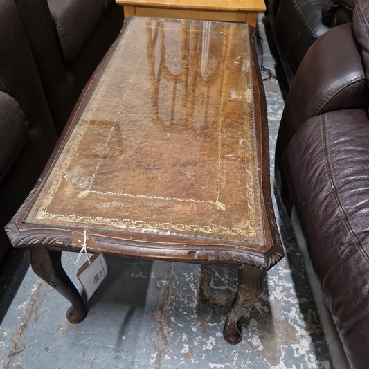Solid mahogany rectangular coffee table with glass top