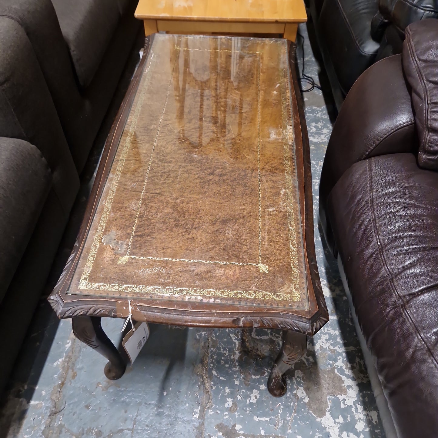 Solid mahogany rectangular coffee table with glass top