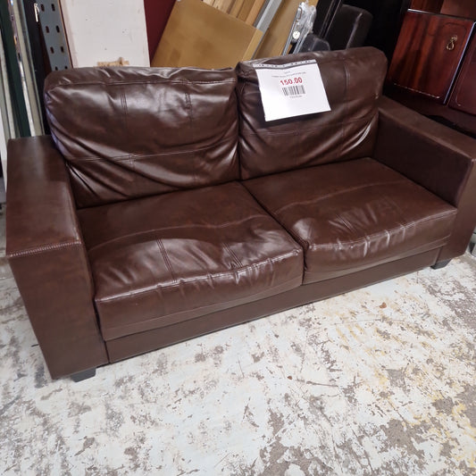 2 seater brown PU leatherette sofa