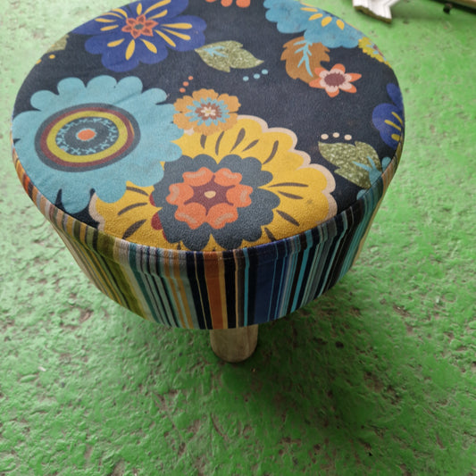 Small floral fabric low circular stool
