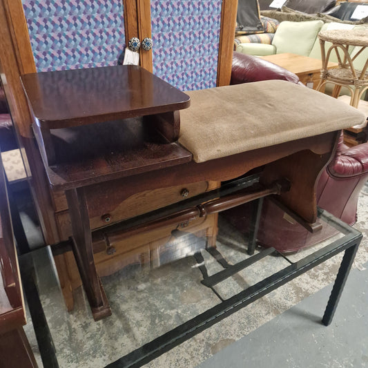 Mahogany telephone table with fabric seat
