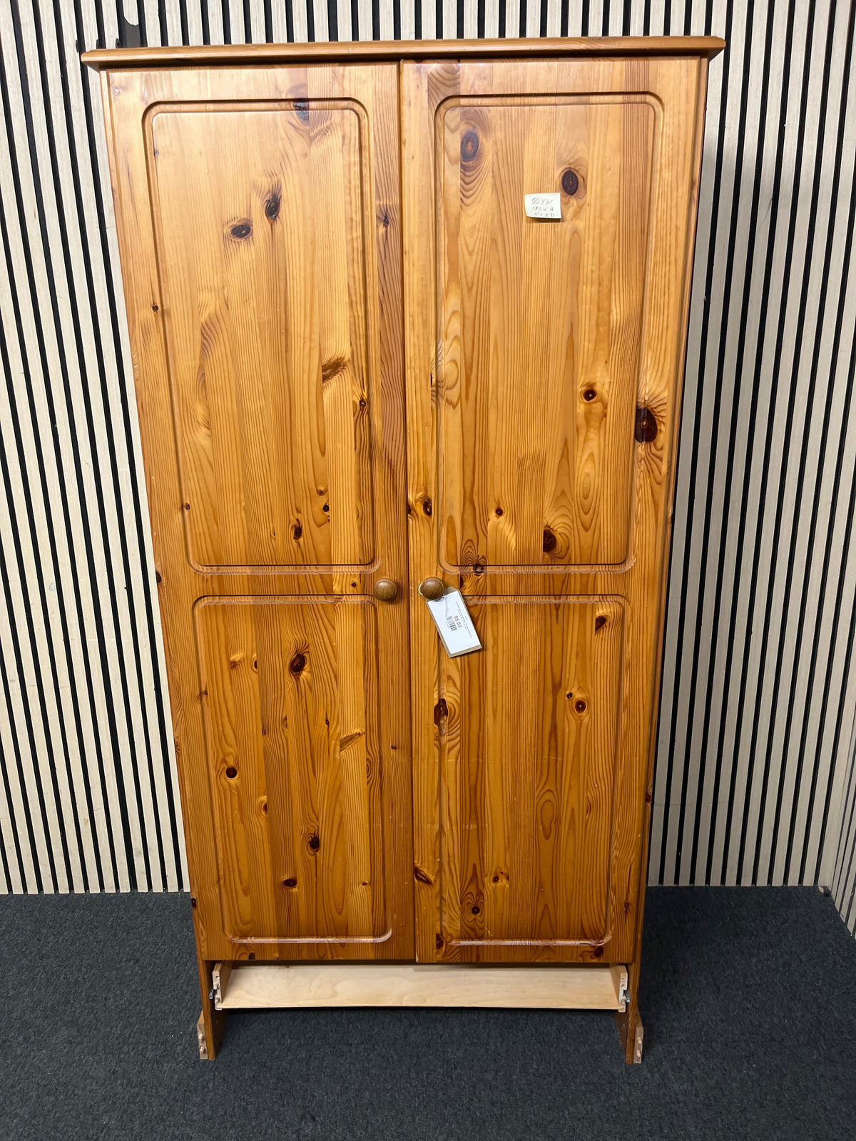 Tall natural pine 2 door wardrobe - no base drawer front (H 183 x W 86 x D 51 cm) 44377