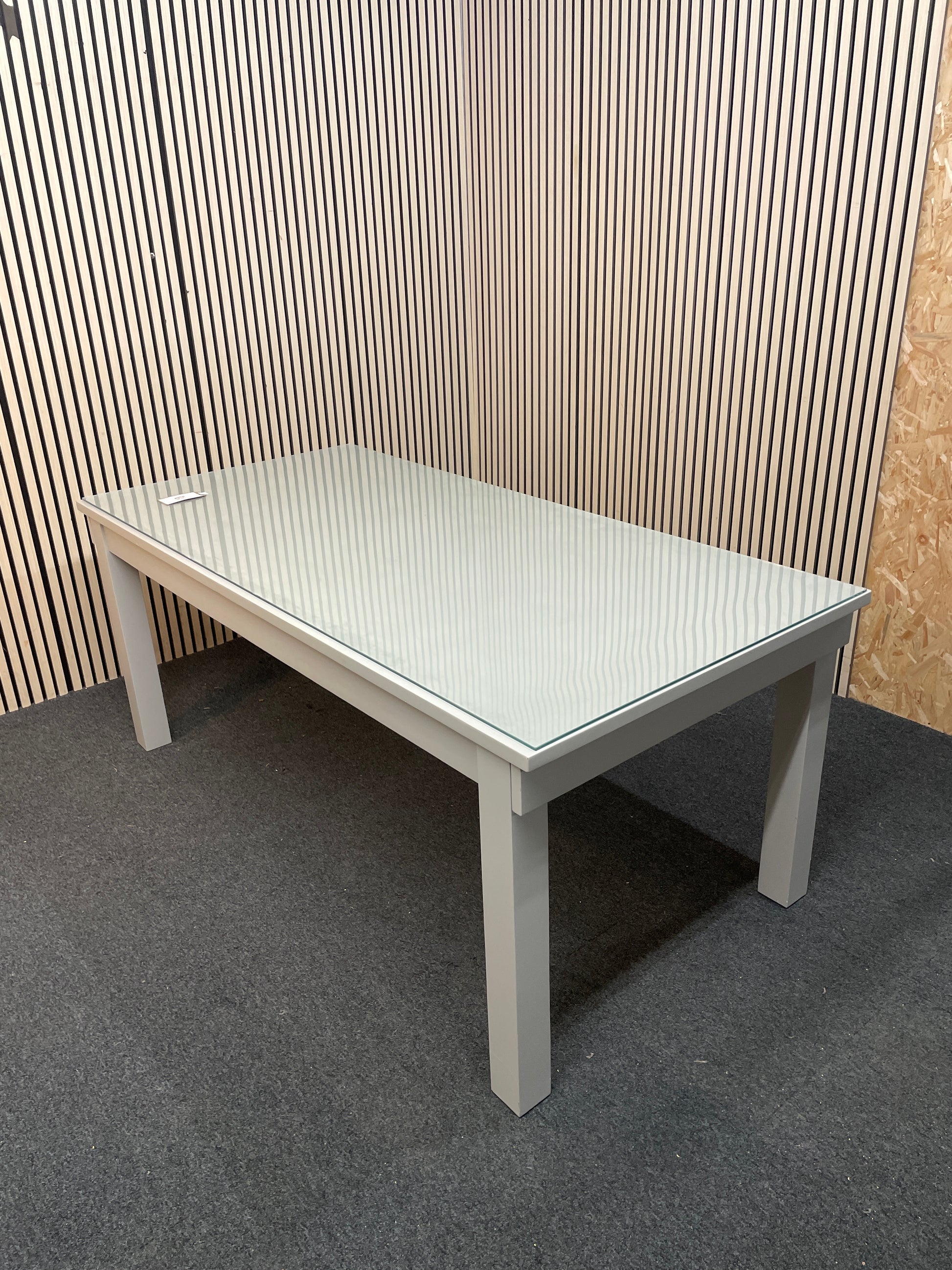 Grey framed large kitchen table with glass top (L 183 x W 90 cm) 3126