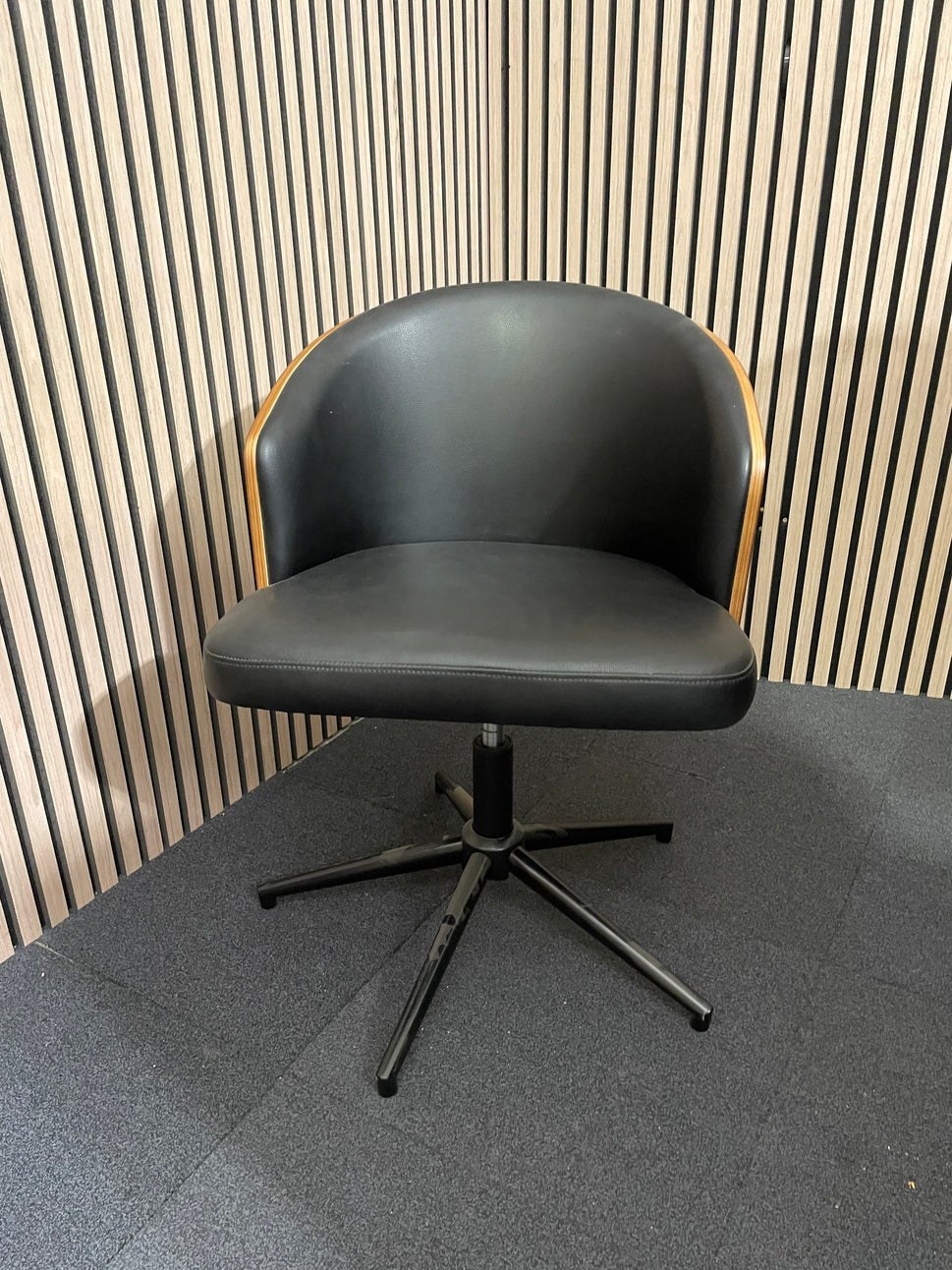 Kyoto Swivel Chair - Oak Shell with Black PU Seat, Chrome Base