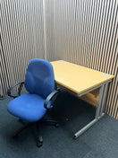 Secondhand Beech 1200 x 800 cantilever desk with blue fabric swivel chair bundle