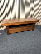 Low-profile dark wood entertainment unit featuring two integrated storage drawers. 44709