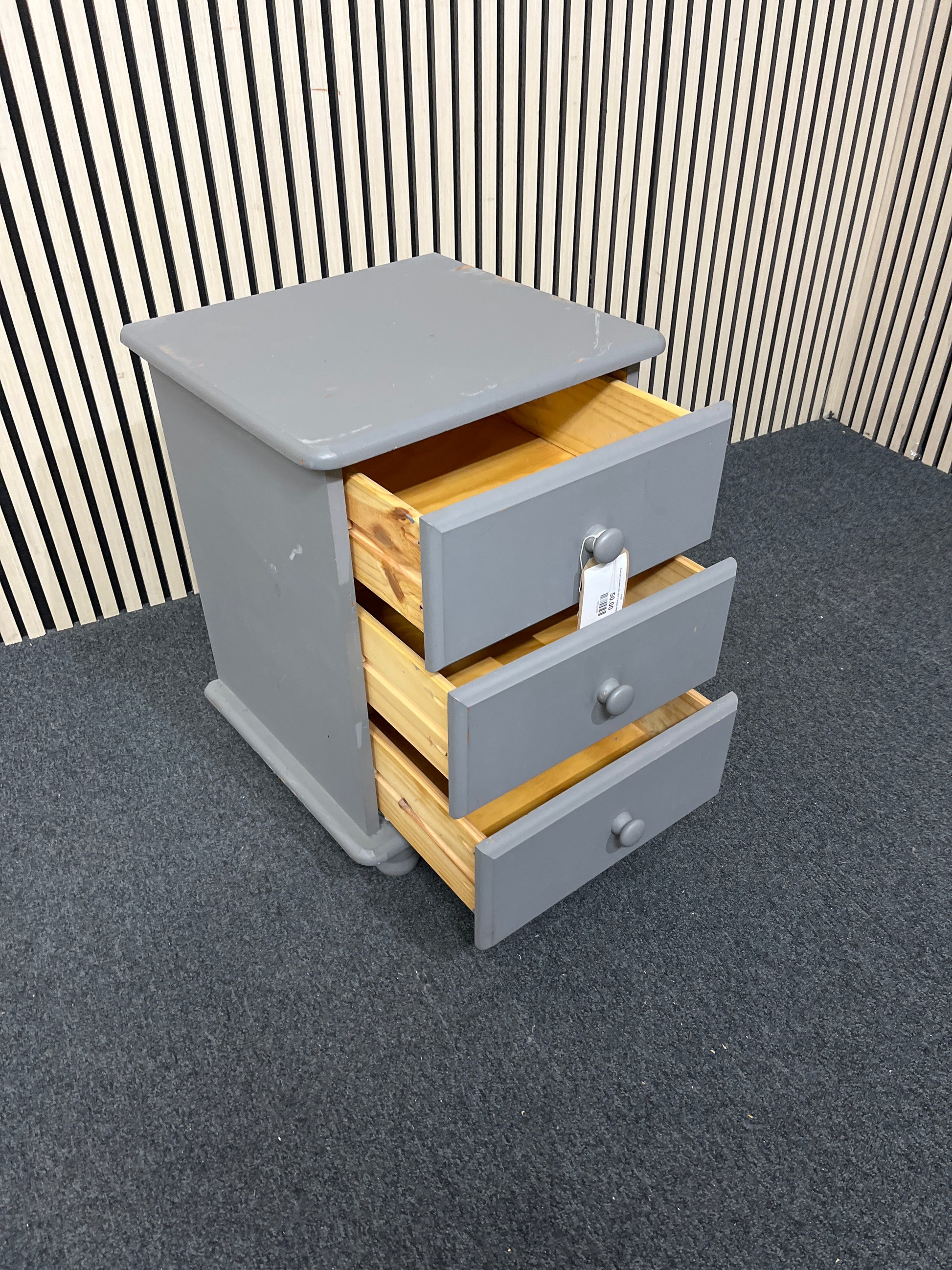 Dark grey painted solid pine 3 drawer bedside locker 2425