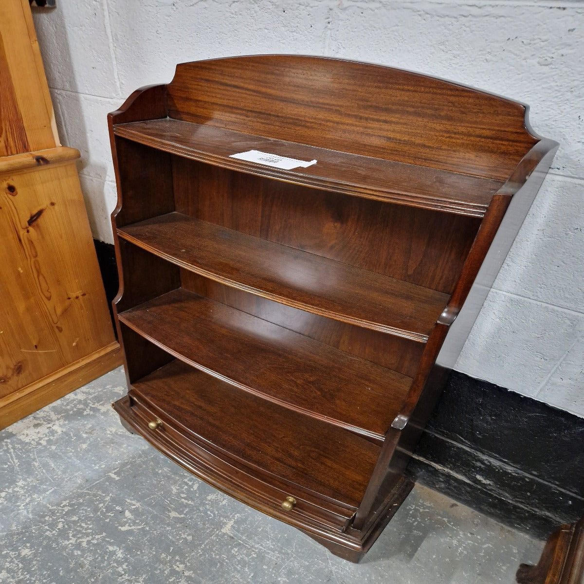 Slim rossmore mahogany low open bookcase cw base dwr Q3123 CJM Furniture