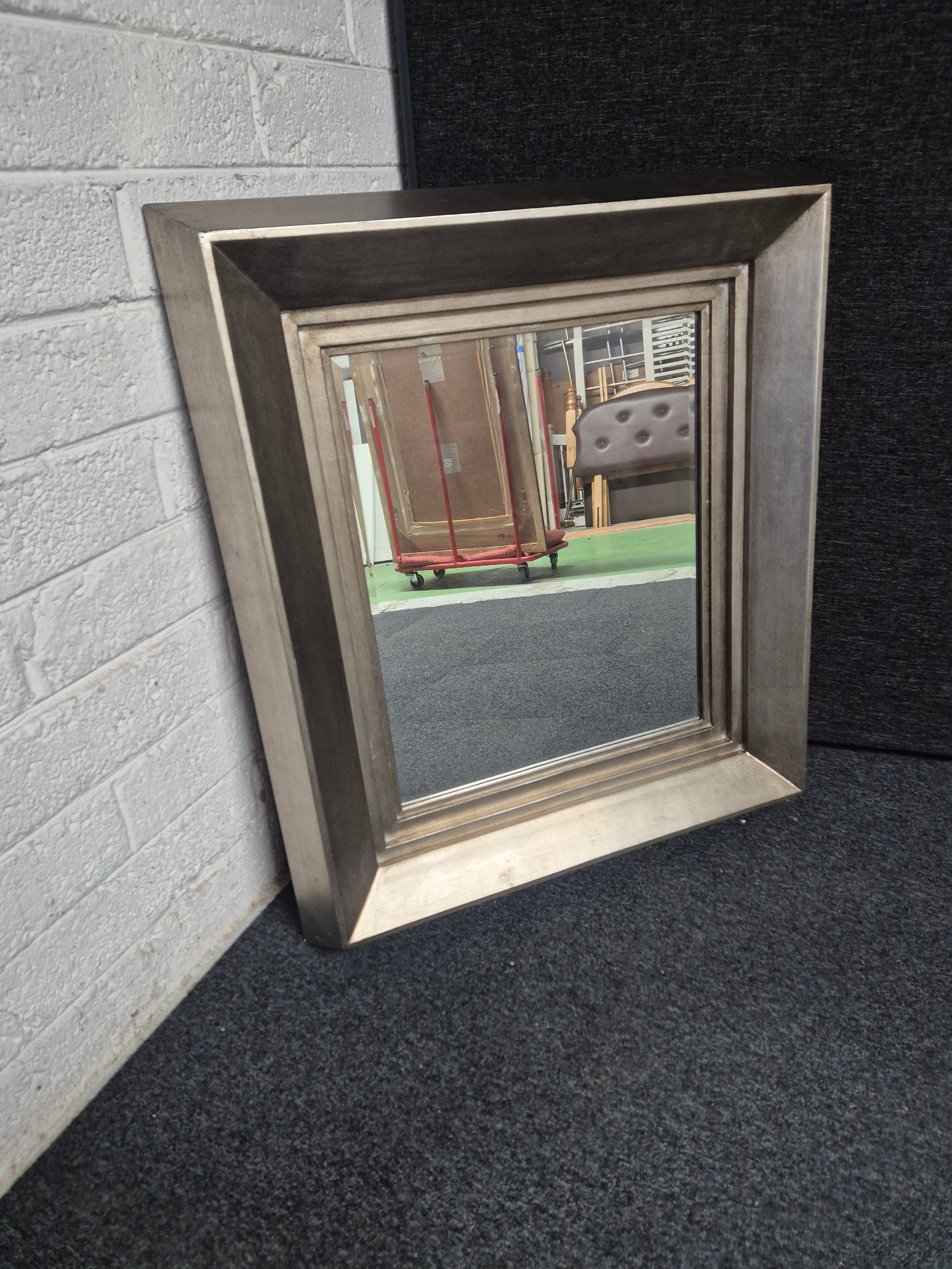 Solid wood silver painted square mirror (H 900 x W 820 mm) 3125