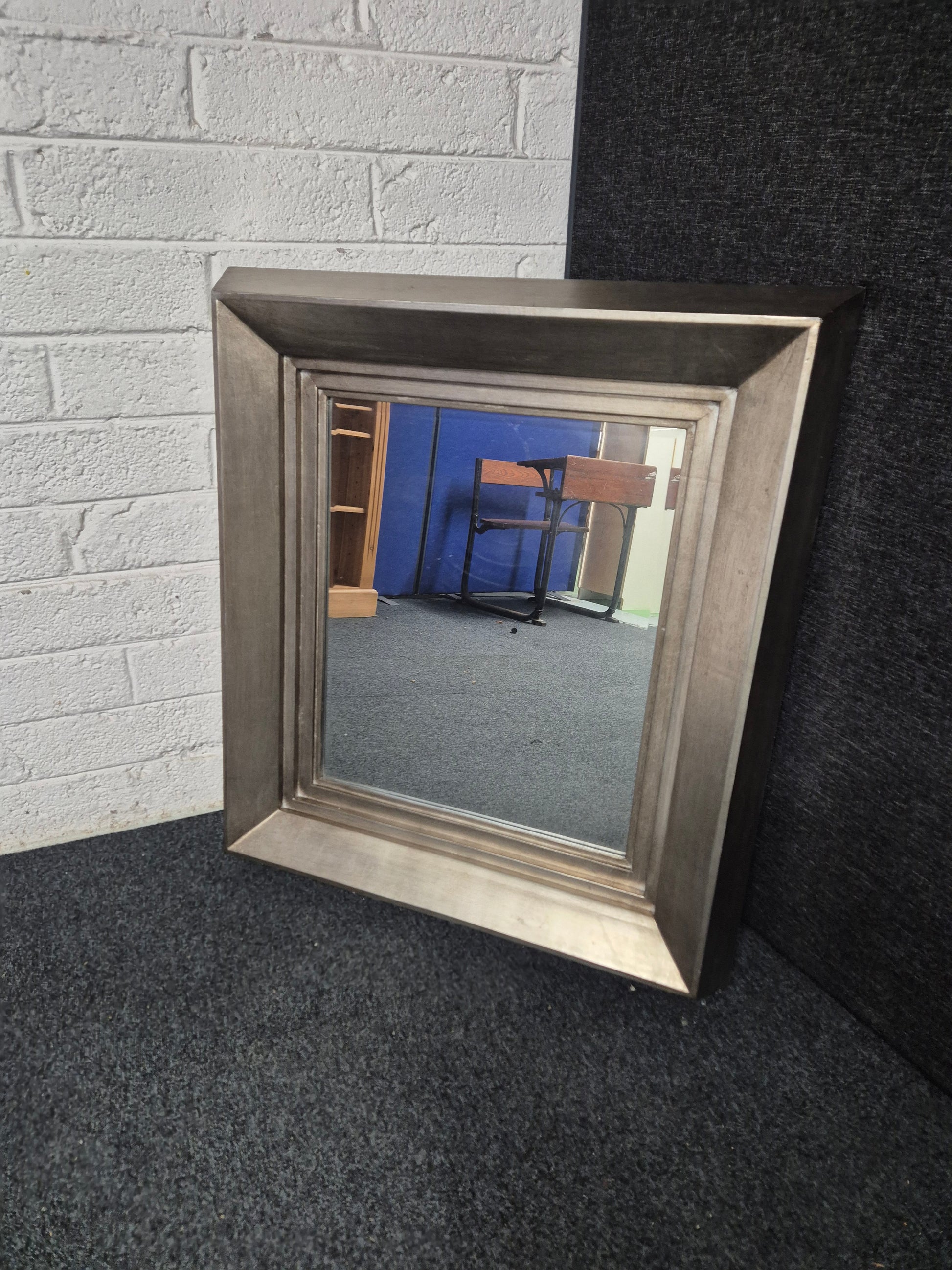 Solid wood silver painted square mirror (H 900 x W 820 mm) 3125