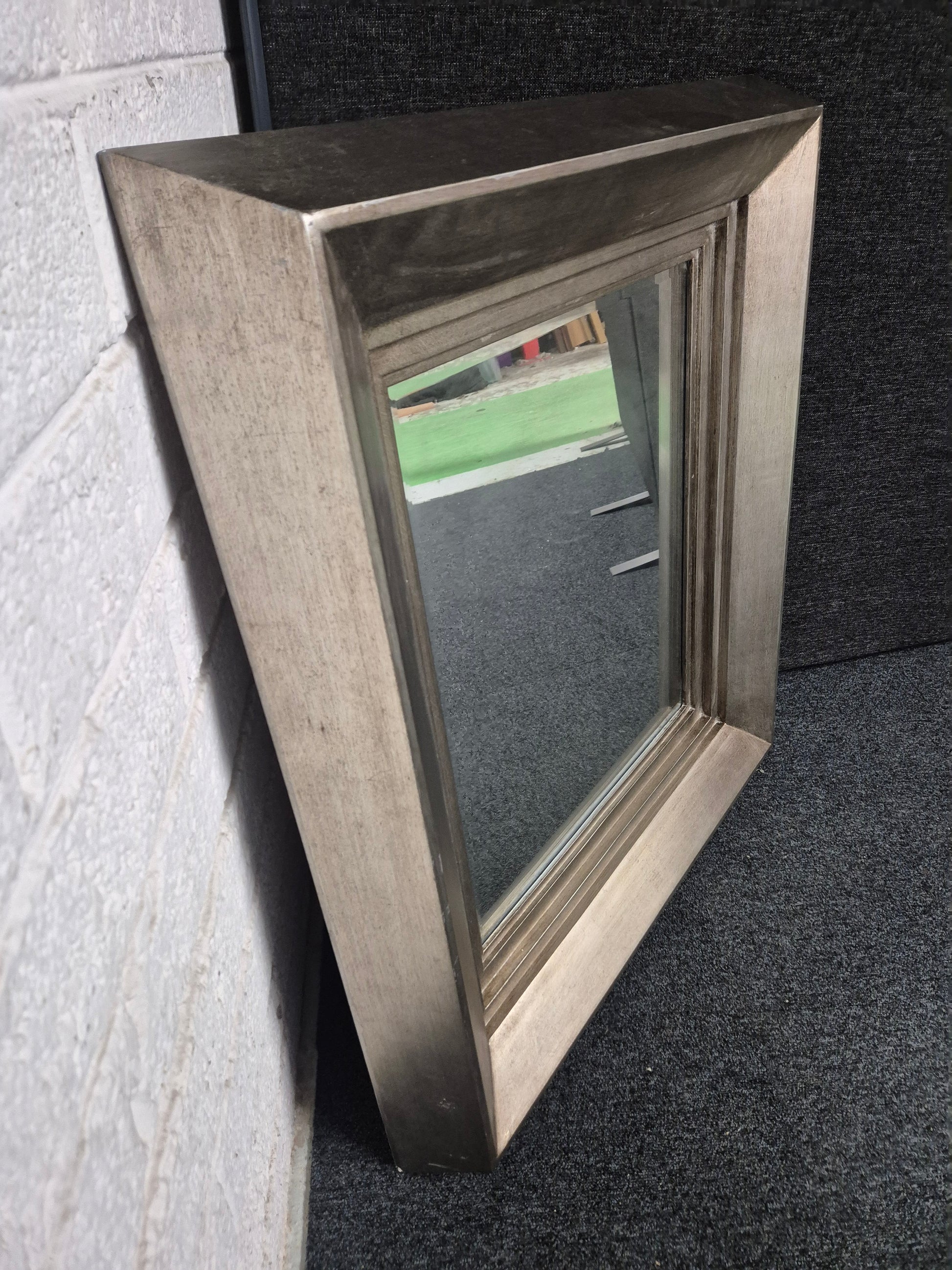 Solid wood silver painted square mirror (H 900 x W 820 mm) 3125
