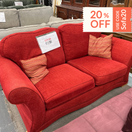 High back deep red fabric two seater sofa, height 88 cm, width 186 cm, depth 92 cm