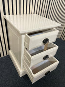 Cream painted 3 drawer bedside locker 42Wx38Dx55H 44542