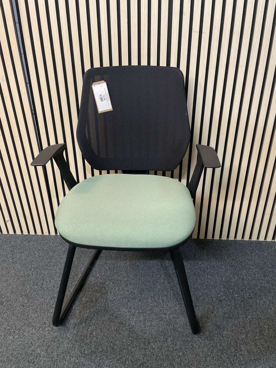 Pawd mesh back cantilever framed meeting chair with jade green fabric seat