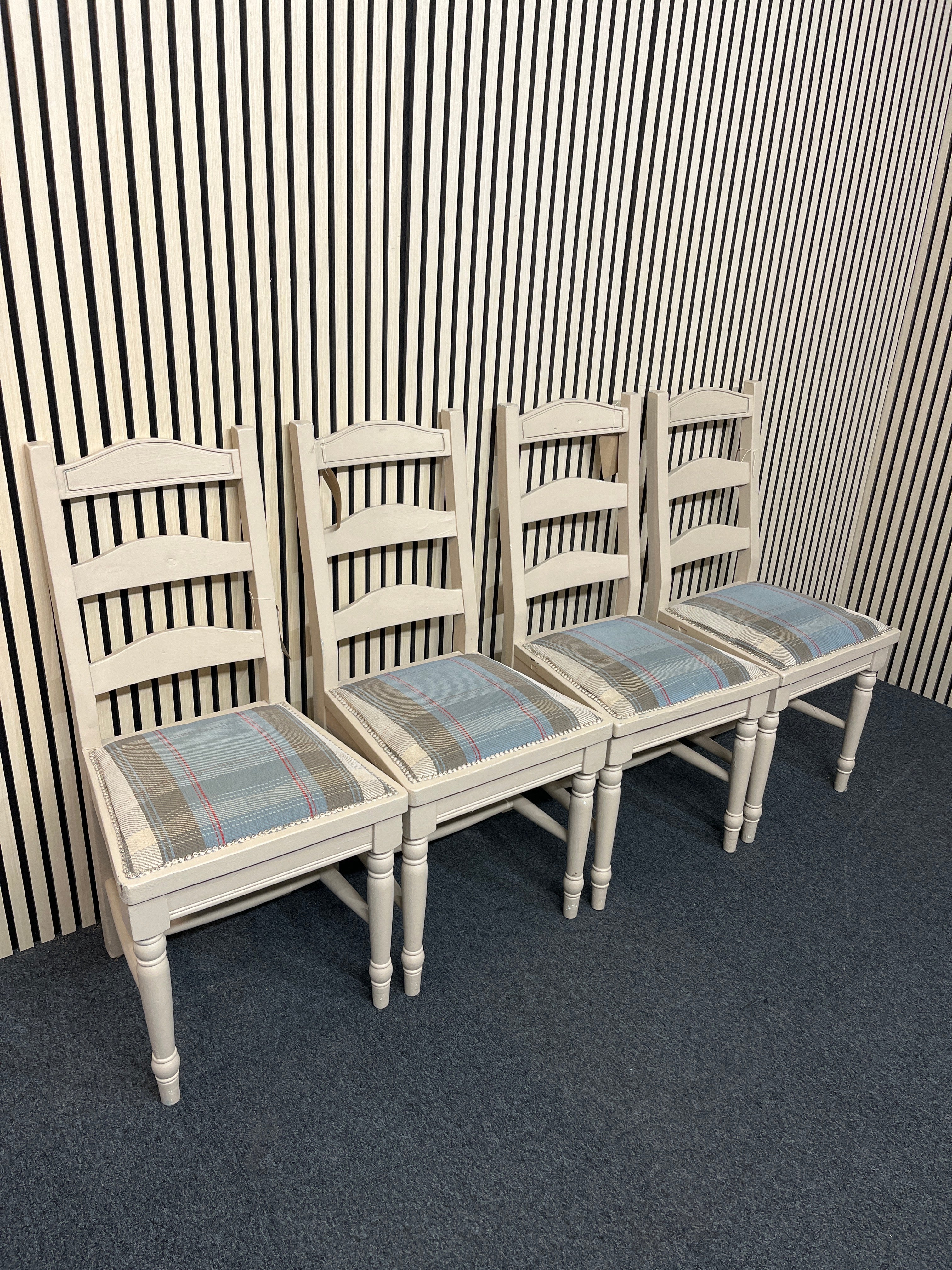 Cream painted solid wood tartan fabric dining chair (SET OF