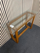 Modern glass top console table with oak-effect wooden frame (W 120 cm) 44539